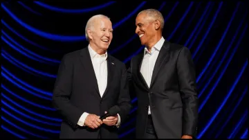 Biden and former US President Barack Obama during a star-studded campaign fundraiser in June.