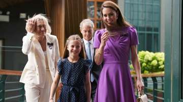 Britain's Catherine, Princess of Wales and Princess Charlotte on day fourteen of the 2024 Wimbledon 