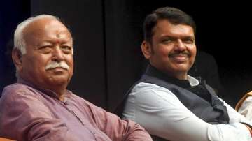 RSS Chief Mohan Bhagwat with Maharashtra Dy Chief Minister Devendra Fadnavis.