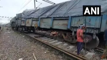 Goods train derails near Bhubaneswar railway station in Odisha.