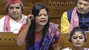 TMC MP Mahua Moitra speaks in the Lok Sabha during ongoing Parliament session, in New Delhi.