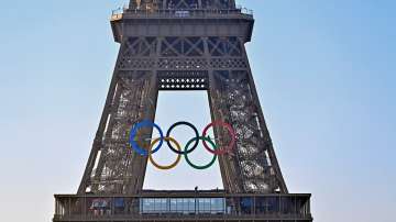 The Olympic Rings on the Eiffel Tower.