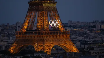 Eiffel Tower with the Olympic Rings.