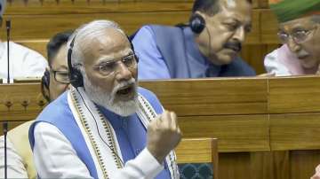 Prime Minister Narendra Modi replies to the Motion of Thanks on the President's Address in the Lok Sabha during the ongoing Parliament session, in New Delhi.