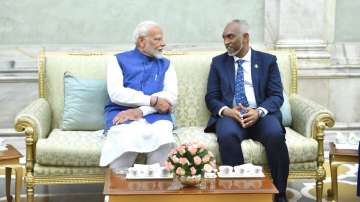 PM Narendra Modi with Maldives President Mohamed Muizzu after oath-taking ceremony in New Delhi.