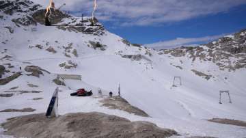  Snow covers the Schneeferner glacier near the top of Germany's highest mountain 'Zugspitze'