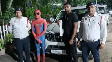 Spiderman arrested for riding on Scorpio car's bonnet