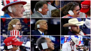 Trump's pporters and attendees wearing bandages over their ears in tribute to Trump during the Repub