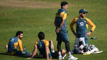 Shaheen Shah Afridi and Naseem Shah during a training session.