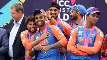 Team India during ICC Men's T20 World Cup celebrations.