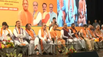 UP CM Yogi Adityanath and other BJP leaders during the meeting in Lucknow