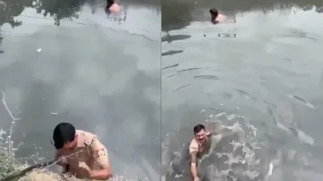 Sub-Inspector jumped into a drain to save a man