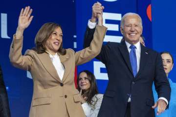 US President Joe Biden with VP Kamala Harris at DNC.