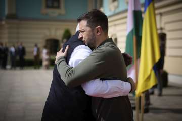 Ukraine President Volodymyr Zelenskyy and PM Modi during latter's visit to Kyiv.