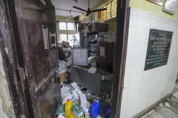 A store room of the RG Kar Medical College and Hospital after being vandalised by unidentified miscreants amid protests against the alleged rape and murder of a post graduate trainee doctor, in Kolkata