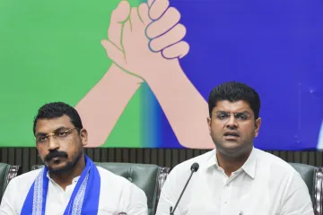 Azad Samaj Party (Kanshi Ram) chief Chandra Shekhar Azad and Jannayak Janta Party leader Dushyant Chautala