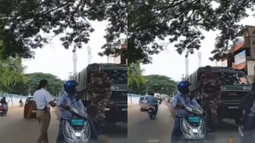 Army jawan 'disciplines' traffic violator on busy road of Bengaluru