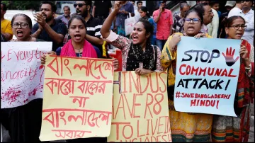 Hindus protest against violence on their community in Dhaka, Bangladesh.