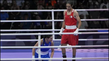 Algeria's Imane Khelif's (R) win over Italy's Angela Carini sparked a gender controversy.