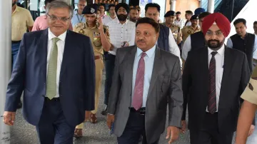 The team led by Chief Election Commissioner Rajiv Kumar arrived at the Sheri Kashmir International Convention Centre (SKICC).
