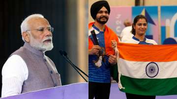 PM Modi, Sarabjot Singh and Manu Bhaker.