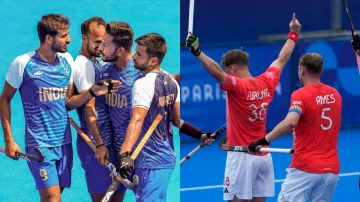 India and Great Britain hockey players.