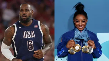 USA athletes LeBron James and Simone Biles at Paris Olympics 2024