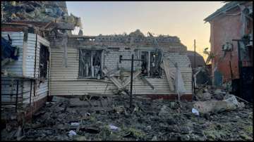 A view shows a damaged house following what local authorities called a Ukrainian military strike in the Kursk region.