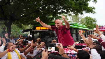 Manish Sisodia's first reaction as he walks out of Tihar jail