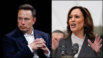 X owner Elon Musk and US Vice President Kamala Harris.