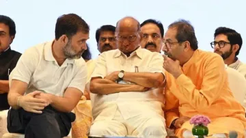 Congress leader Rahul Gandhi, NCP supremo Sharad Pawar and Uddhav Thackeray 