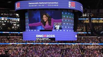 Oprah Winfrey takes the stage on Day 3 of the Democratic National Convention (DNC) at the United Cen