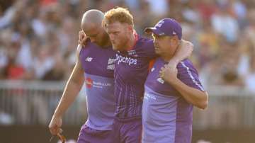 Ben Stokes had to be carried off the field after he pulled up his hamstring during the Hundred match between the Northern Superchargers and the Manchester Originals