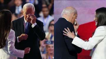 US President Joe Biden and his daughter Ashley Biden after she introduced him at the Democratic National Convention (DNC) in Chicago