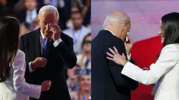 US President Joe Biden and his daughter Ashley Biden after she introduced him at the Democratic National Convention (DNC) in Chicago