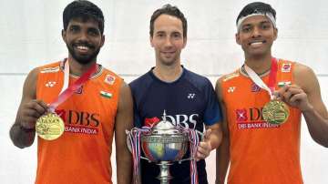 Mathias Boe with Satwiksairaj Rankireddy and Chirag Shetty.