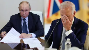 US President Joe Biden (L) and his Russian counterpart Vladimir Putin (R)