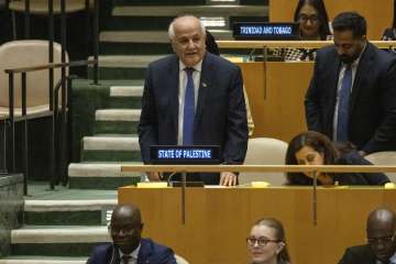 Palestinian envoy speaking during the UN session.