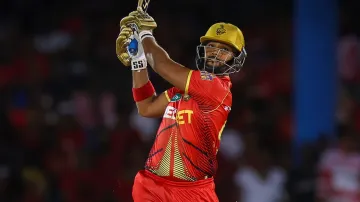 Nicholas Pooran during his 27-run knock for Trinbago Knight Riders against the Barbados Royals