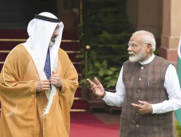 PM Modi with Crown Prince Sheikh Khaled Bin Mohamed Bin Zayed Al Nahyan in New Delhi.