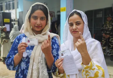 Kashmiri women after casting their votes in the recently concluded first phase of JK elections.