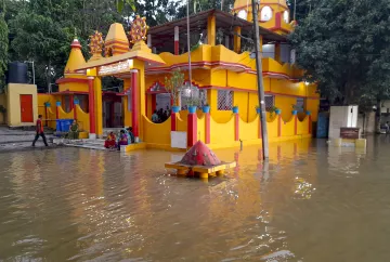 Flood water entered a temple in north Bihar