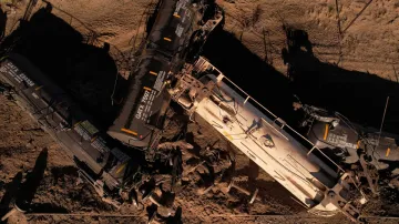 A drone view shows members of the Mexican army and railway workers searching for a missing child aft