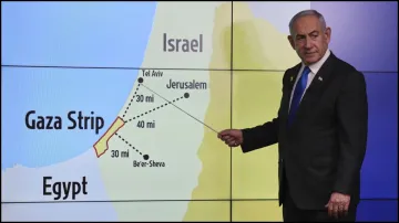 Israeli Prime Minister Benjamin Netanyahu at a press conference.