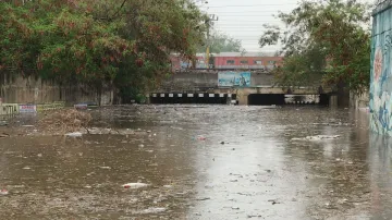 Faridabad: Waterlogging at Old Railway underpass following heavy rains.