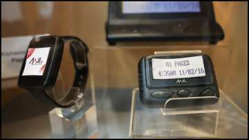 Pagers on display at a meeting room at the Gold Apollo company building in Taiwan.