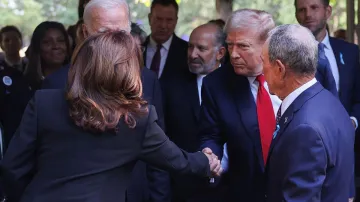 Harris, and Trump shake hands as they attend New York memorial event