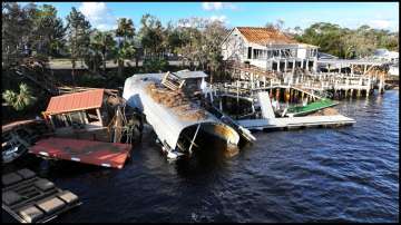 A drone view shows a damaged area, following Hurricane Helene in Steinhatchee, Florida.