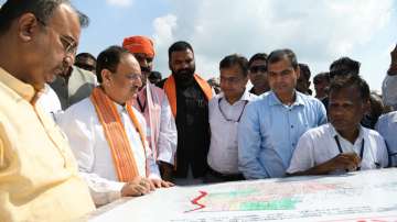 Union Health Miniter JP Nadda inspects the proposed site for AIIMS in Darbhanga