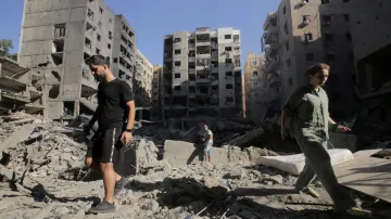 Rubble at the site of the Israeli airstrike in Lebanon